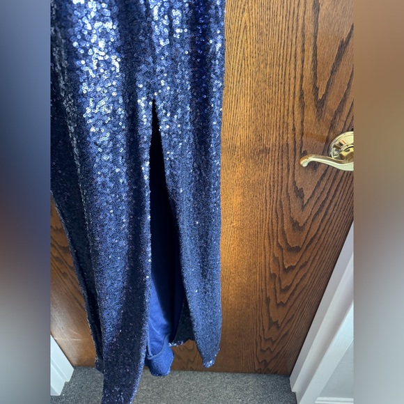 Lulu's Totally Gorgeous Navy Blue Sequin Backless Maxi Dress - Picture 9 of 10